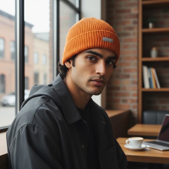 Figs Knit Beanie Hat Cap Cuff Unisex Slouchy 100% Merino Wool OS Burnt Orange - Picture 1 of 15